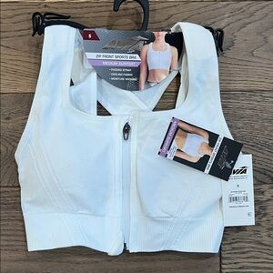 Avia White Zip-Front Sports Bra NWT Small Medium Support